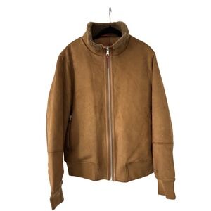Robert Graham Bomber Jacket Men Sz L Tan Faux Suede Full Zip NWT Pockets $298